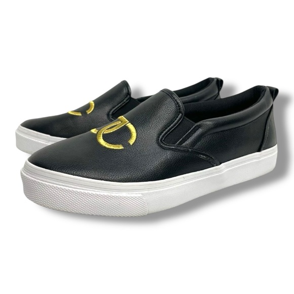 Juicy Couture Black Gold Logo Slip-On Platform Sneakers Women’s 8.5 JC-CONGRATS - Picture 2 of 8